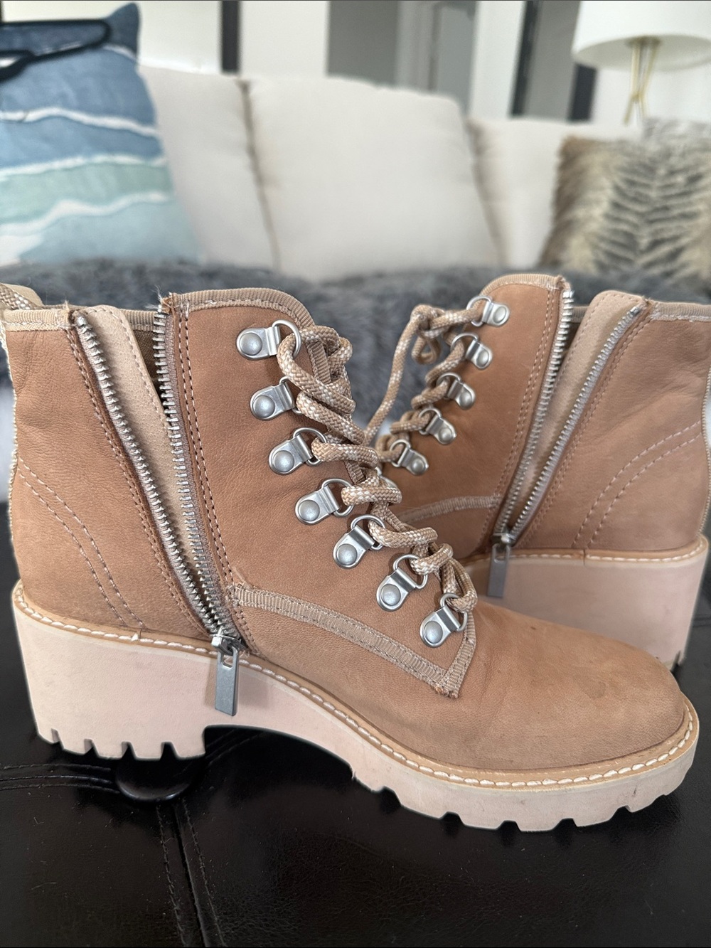 Dolce Vita Tan Lace-Up Lug Heel Boots